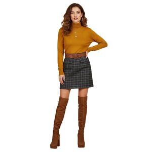 Modcloth Women's Navy Blue Silver Lining Plaid Faux Pocket Mini Skirt XL/TG NWT